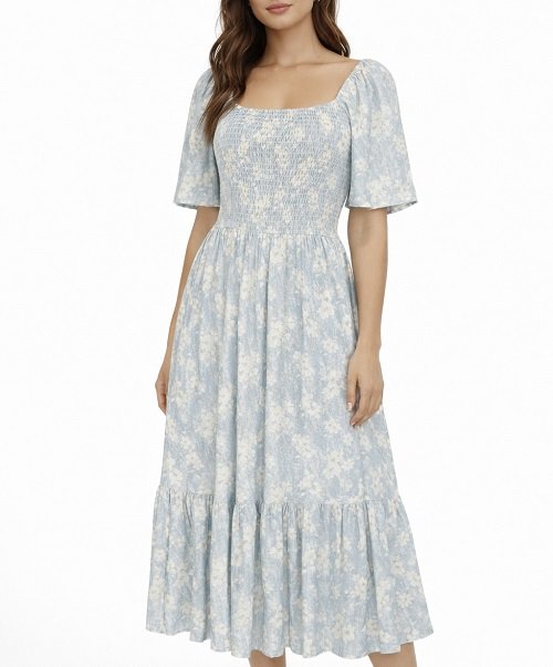 Picture of Chris009D- Floral midi pockets dress