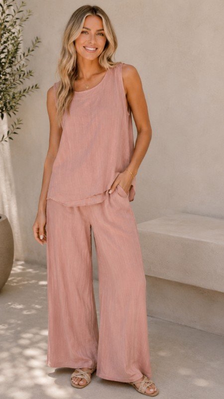 Picture of SET2321335-Plazzo pants linen blend perfect set