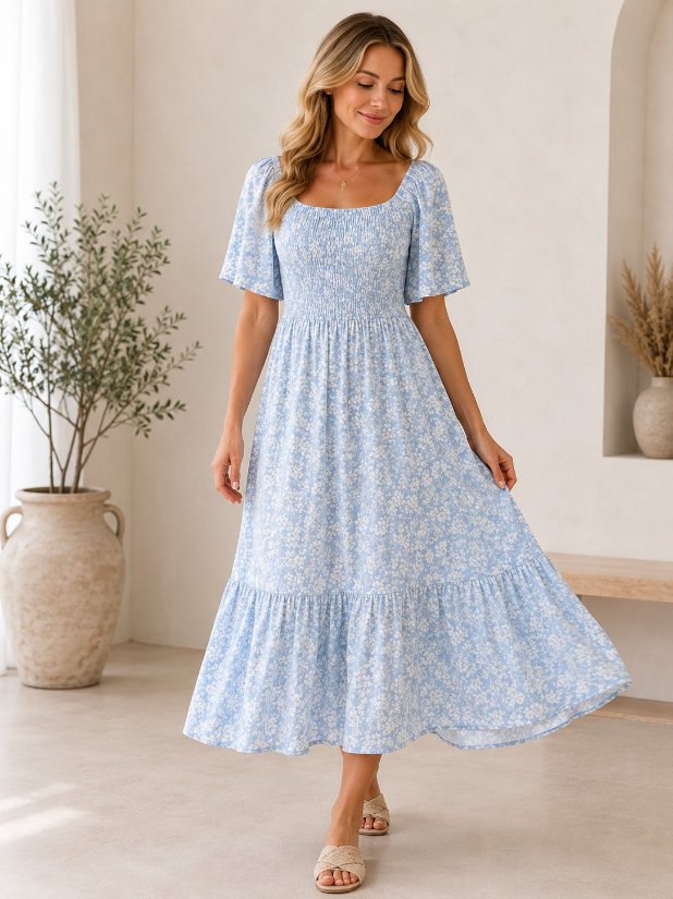 Picture of Chris009D- Floral midi pockets dress