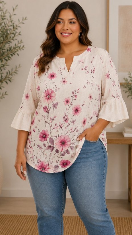 Picture of Chris20260302CURVY-Charming floral print blouse