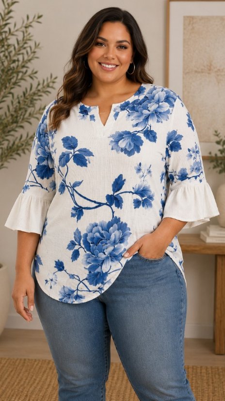 Picture of Chris20260301CURVY-Charming floral print blouse