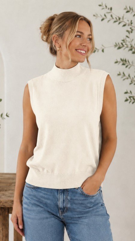 Picture of 1014T sleeveless mock neck knit top
