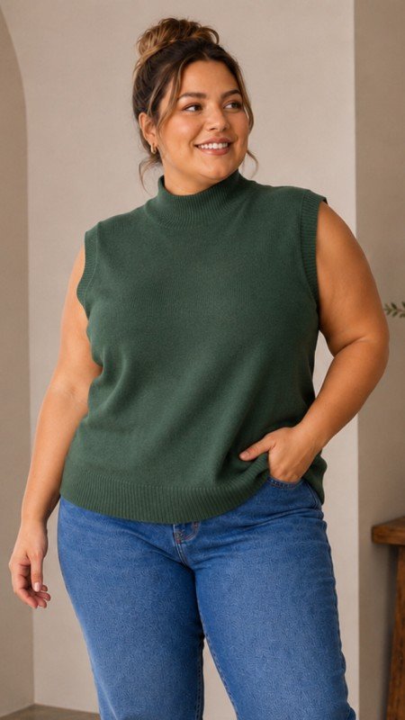 Picture of 1014T-CURVY sleeveless mock neck knit top
