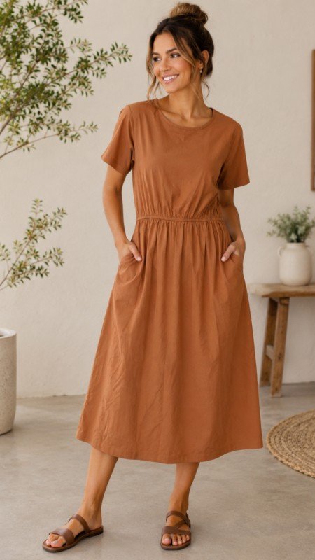 Picture of 61119D SOLID DRESS WITH POCKETS