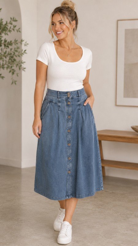 Picture of 20261211 DENIM MIDI SKIRT WITH POCKETS