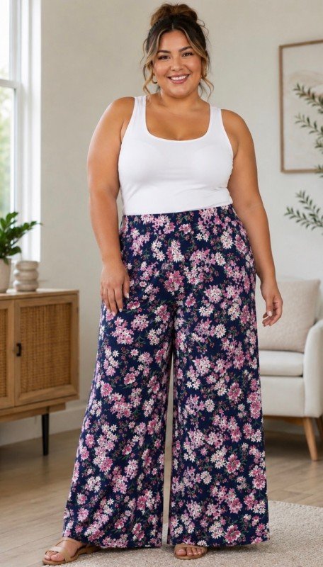 Picture of X211260P-CURVY -Floral wide-leg pants
