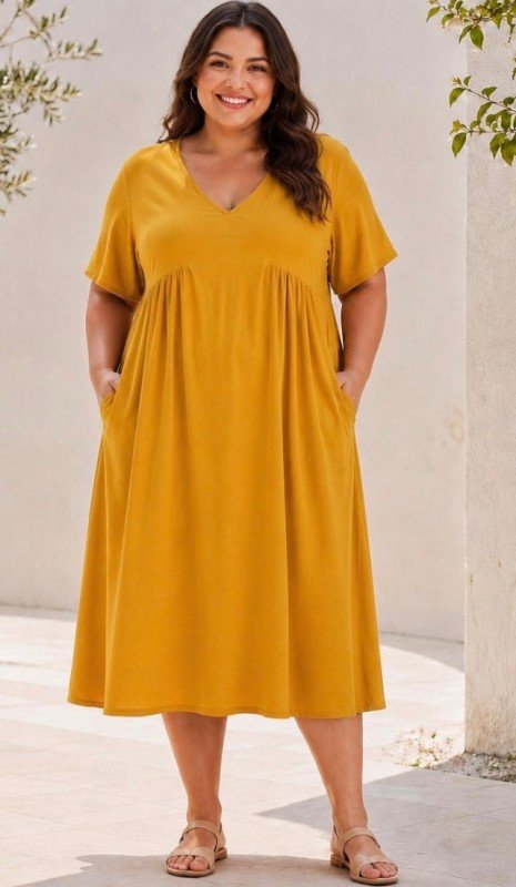 Picture of 051526D-CURVY SOLID MIDI DRESS WITH POCKETS