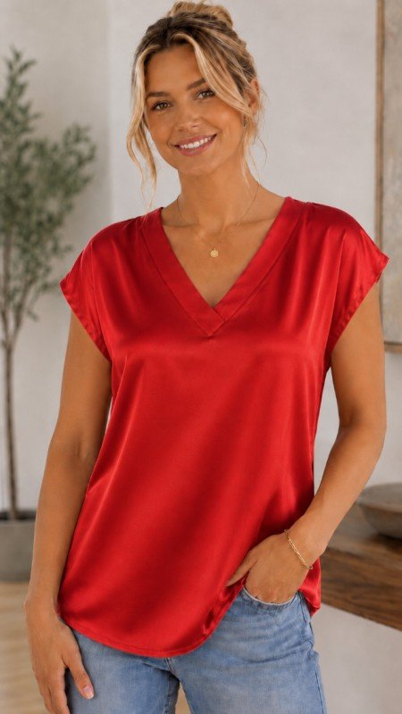 Picture of 61016 SATIN V NECK TOP - PREORDER