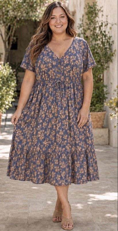 Picture of 060226D-CURVY-CHARMING FLORAL MIDI DRESS (NO LINING)