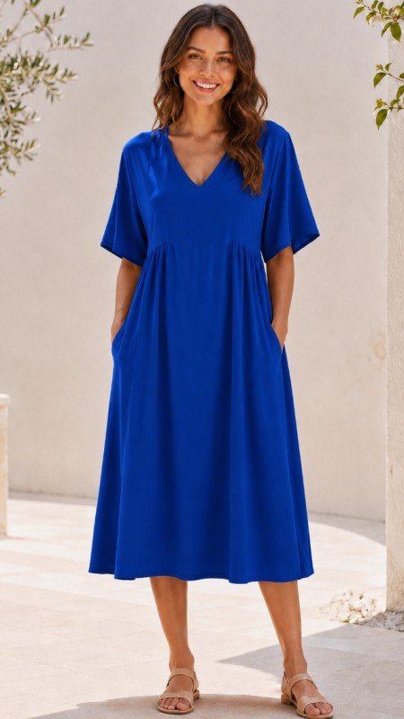 Picture of 051526D SOLID MIDI DRESS WITH POCKETS