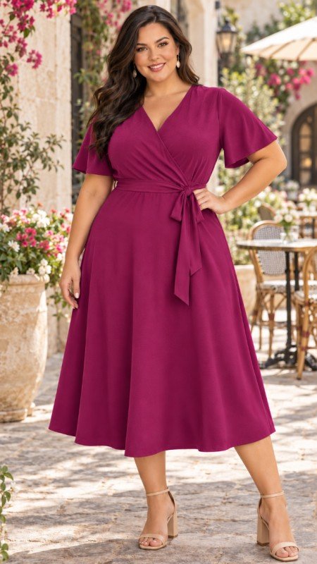 Picture of 060126D-CURVY SOLID MIDI DRESS