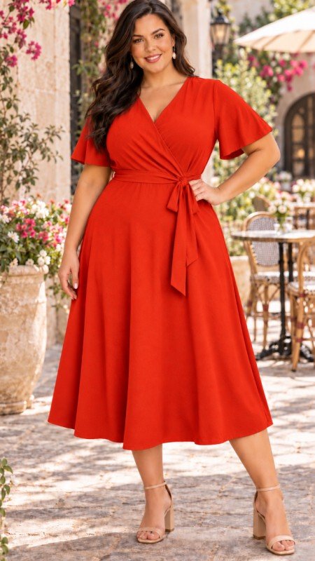 Picture of 060126D-CURVY SOLID MIDI DRESS