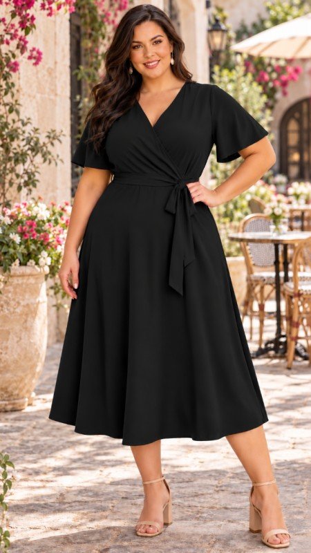Picture of 060126D-CURVY SOLID MIDI DRESS-PRE ORDER