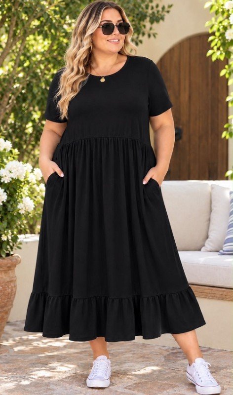 Picture of X231006D-CURVY SOLID BLACK DRESS