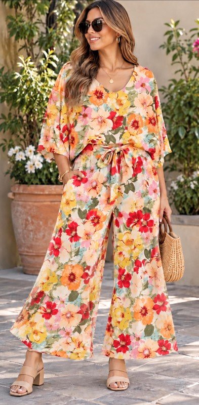 Picture of SET-H4890 FLORAL PANTS SET
