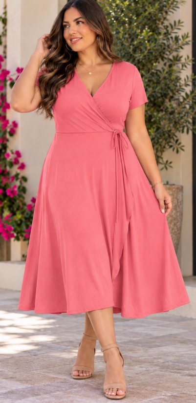 Picture of X198810D- PINK MIDI DRESS