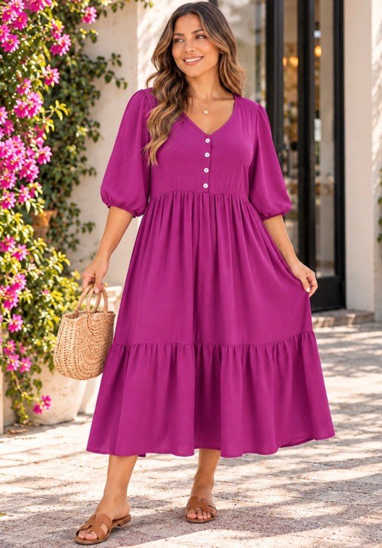 Picture of 2014896D SOLID TIER DRESS