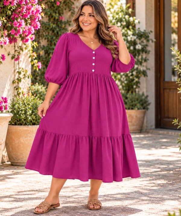 Picture of 20148926D-CURVY SOLID TIER DRESS